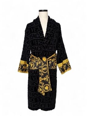 Versace Baroque Bathrobe, Unisex, Black, Size Large Like New
